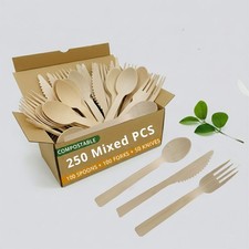 - Disposable Bamboo Cutlery Set - 250 PCS Bamboo Utensil Set with 100 Compost...