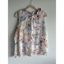 Elena Baldi Made in Italy 100 Silk Floral Ruffle Neck Sleeveless Blouse Large