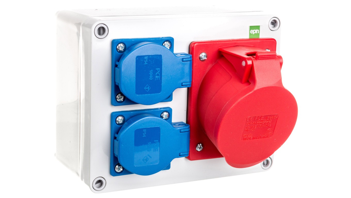 RS power distributor 2x2P+Z, 3P+N+Z 32A surface-mounted 6203-01
