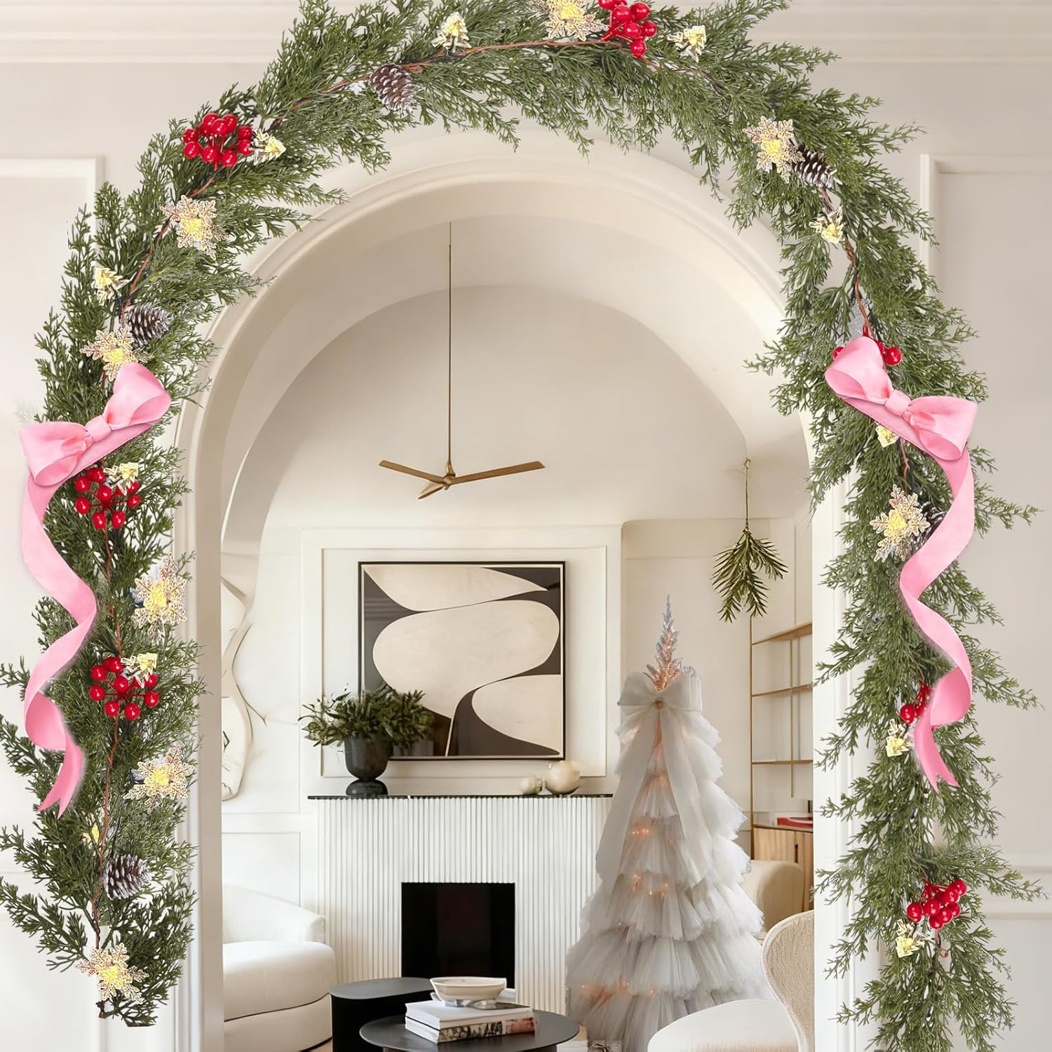 6FT Christmas Garland with Lights Battery Operated Lighted Christmas Garland wit