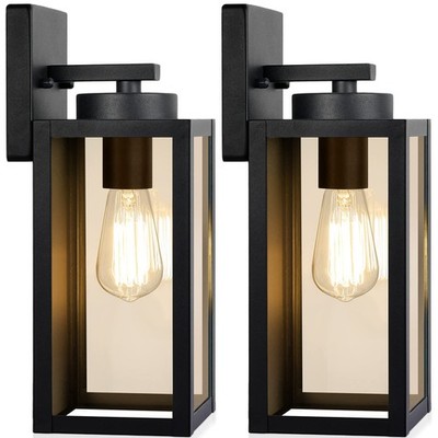 Waterproof Outdoor Wall Lanterns, E26 Sockets, Glass Shades, 2-Pack