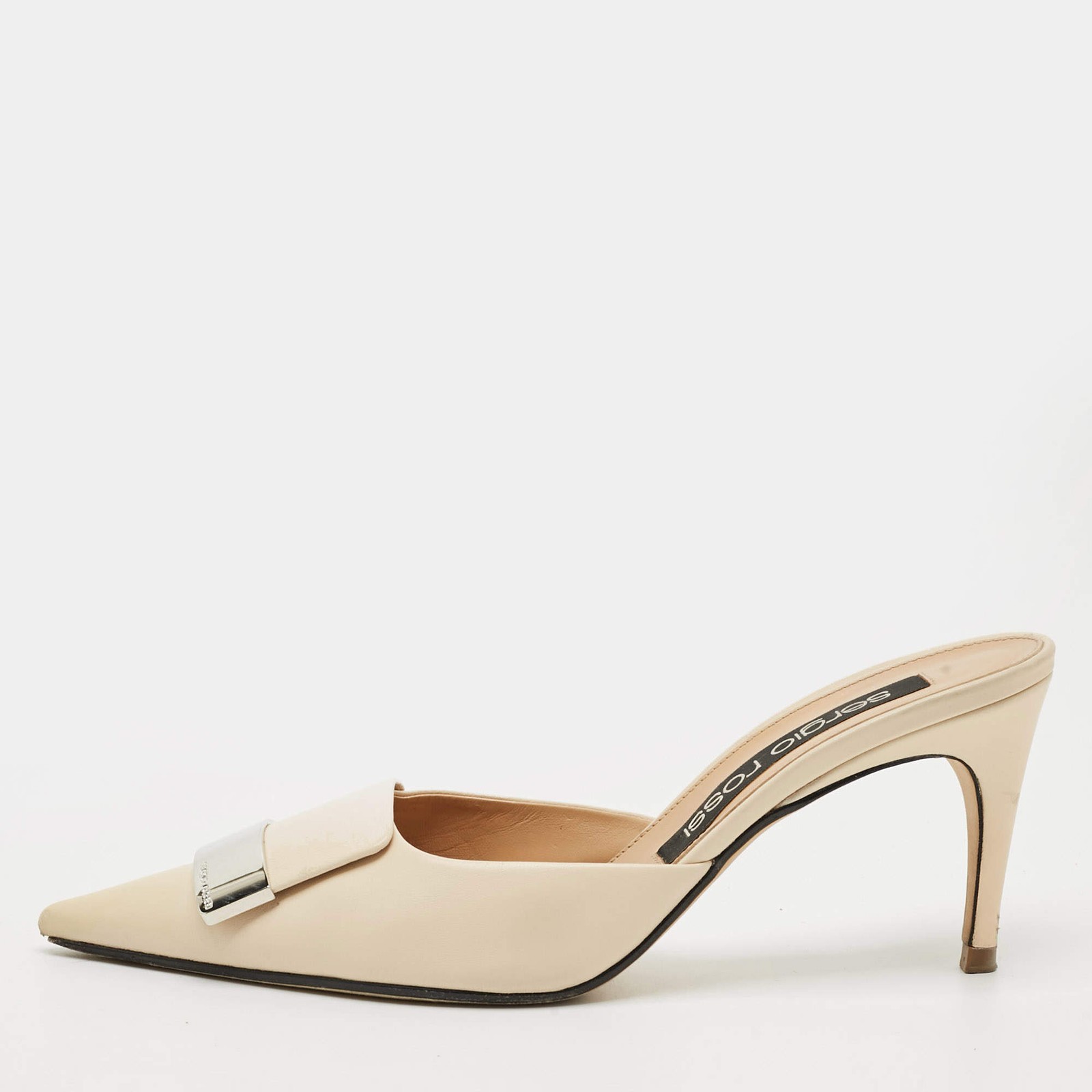 Sergio Rossi SR1 Size 39 Cream Leather Mules