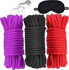 BDSM Bondage Rope Set with Blindfold - 3 Pack Soft Cotton Restraints