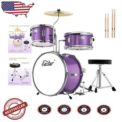 14'' 3-Pc Drum Kit for Beginners - Metallic Purple, Poplar Wood, All Accessories