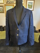 J.Crew Schoolboy Blazer Women 12 Navy Wool Blend Gold Crest Buttons Lined Preppy