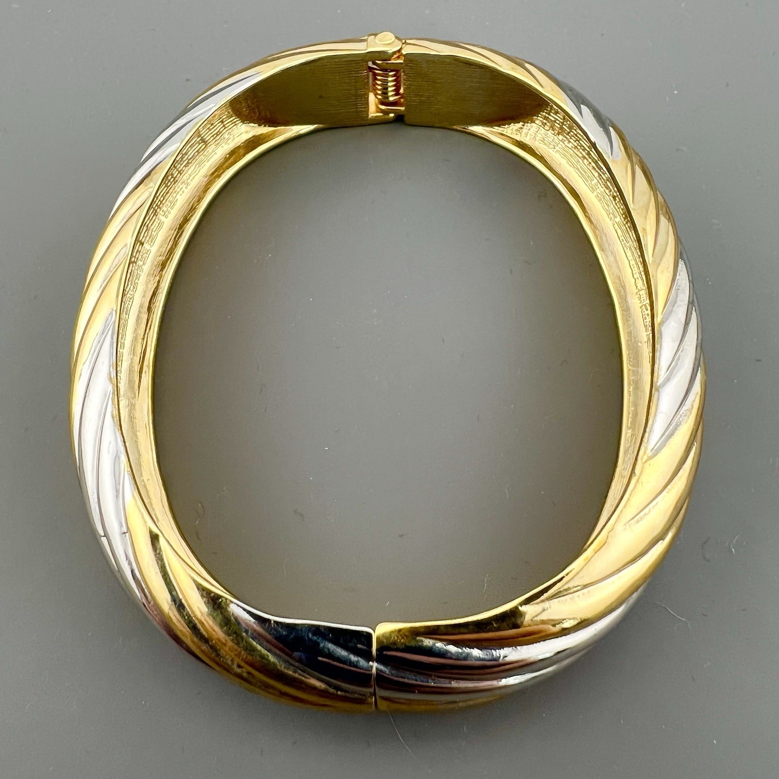 Vintage Hinged Bangle Bracelet Statement Two Tone… - image 5