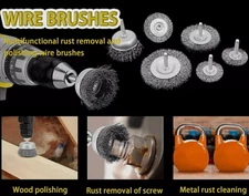 6pc Wire Wheel Cup Brush Set Drill Attachment Coarse Crimped Carbon Steel Shank