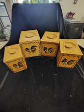 Beautiful Wooden 4 pc Rooster Canister set, Woodpecker Woodware