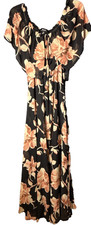 Lulus Black Floral Maxi Dress Womens M Ruffle Sleeve Empire Waist NWT