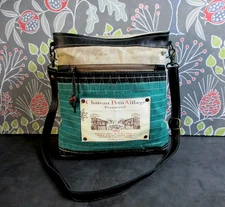 Myra Bag Crossbody Canvas Leather Trim Chateau Petit-Village Pomerol Plaque