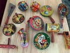 13 Vintage Tin Litho Noise Makers Metal Party Toy Rare Collection New Year's — photo 1