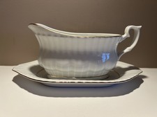 Chodziez Iwona Vintage Gravy Boat & Saucer - Made in Poland White with Gold Trim