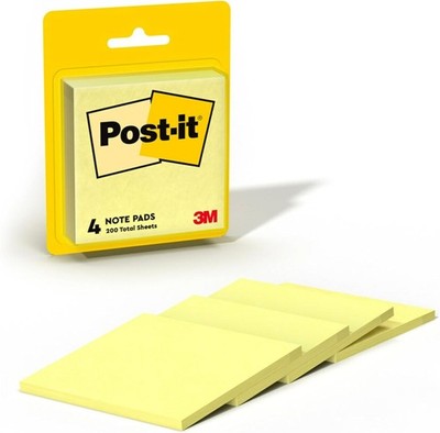 Post-it Notes, 3x3 in, 4 Pads, Canary Yellow, Clean Removal, Recyclable