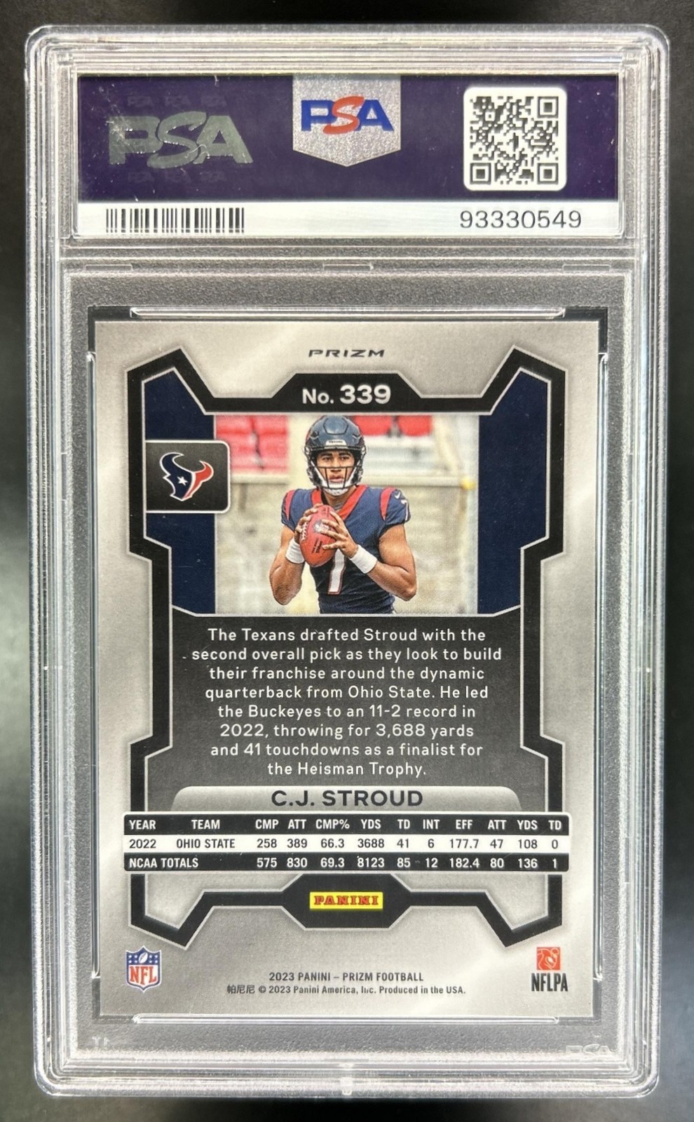 2023 Panini Prizm C.J. Stroud RC Silver Rookie #339 Texans PSA 10 GEM MINT view 2