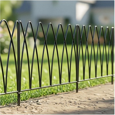 Decorative Metal Garden Fence, 45cm H x 2.25m L, Black, Foldable, Rust-Resistant