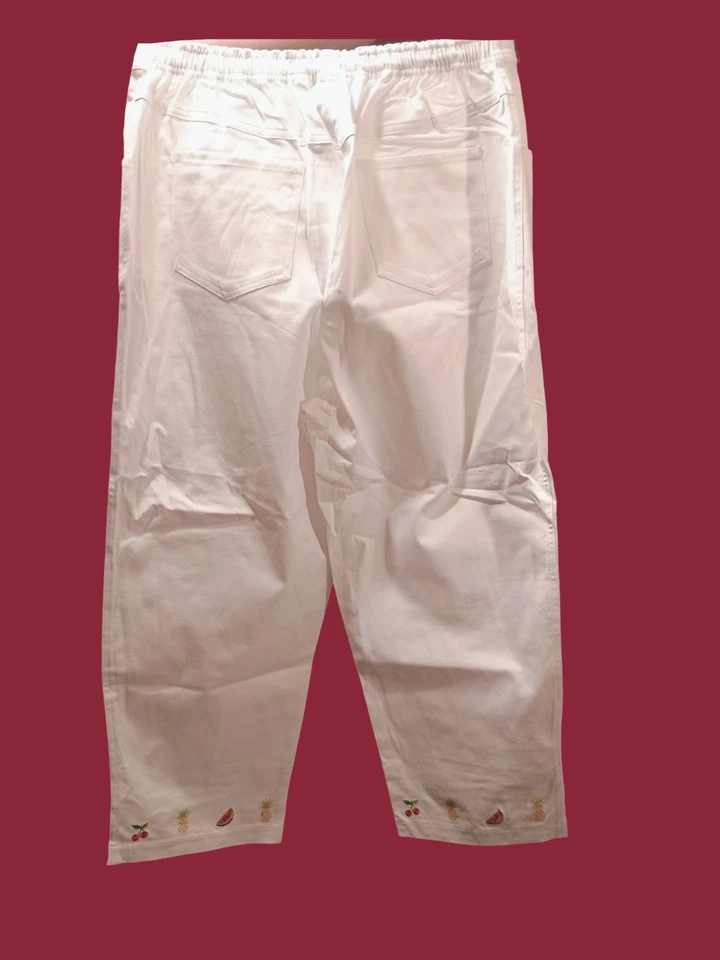 Quacker Factory Pants Womens Large White Elastic Waist Fruit Print Vintage - Image 2 of 4