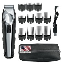 Wahl USA Lithium Ion Total Beard Trimmer for Men with 11 Guide Black, Silver