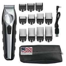 Wahl USA Lithium Ion Total Beard Trimmer for Men with 11 Guide Black, Silver 