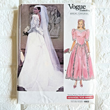 Vtg NEW Vogue 1983 Pattern Sz 12 Bridal Original Wedding Gown Lace Sleeves Train