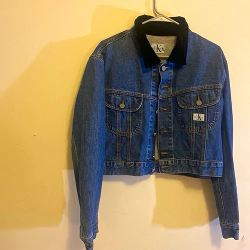 Calvin Klein Jeans Men's Denim Jacket Blue/Black Point Collar Button Front L - product listing photo