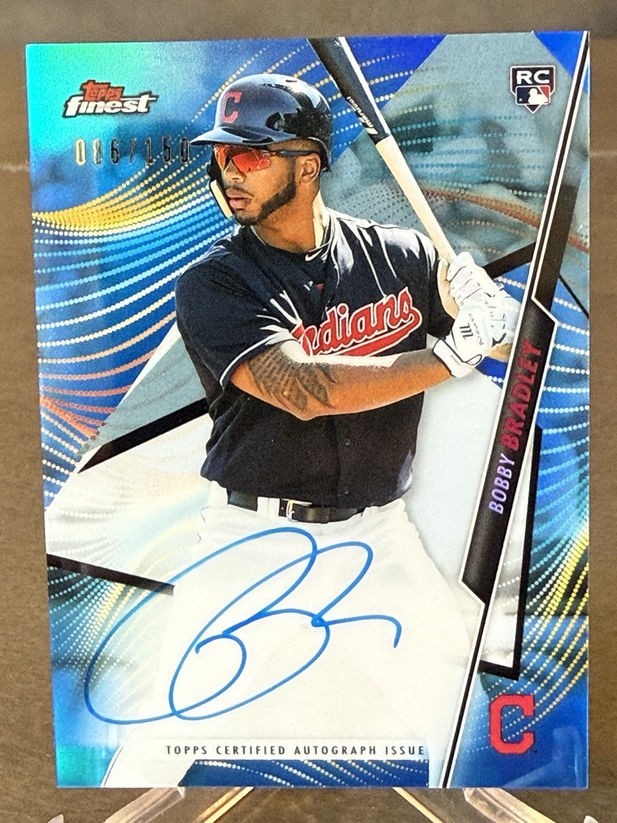 2020 Topps Finest Autographs Bobby Bradley #FA-BBR Blue Refractor Guardians /150