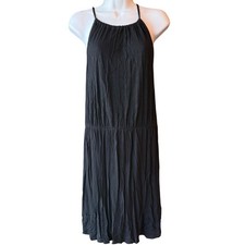 Old Navy Black Halter Midi Dress Rayon Size Medium Travel Vacation Everyday