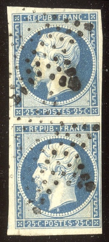 FRANCE #11 Used PAIR - 1852 25c Blue ($95)