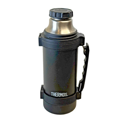 THERMOS Vacuum Bottle with Handle Black Metal Stainless 1 L USA Made EUC