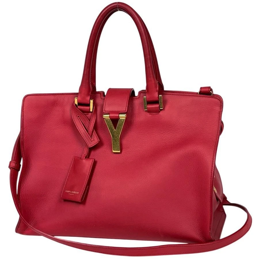 Saint Laurent Petit Cabas 2WAY Y Line Leather Red Handbag 311210 #BS2646