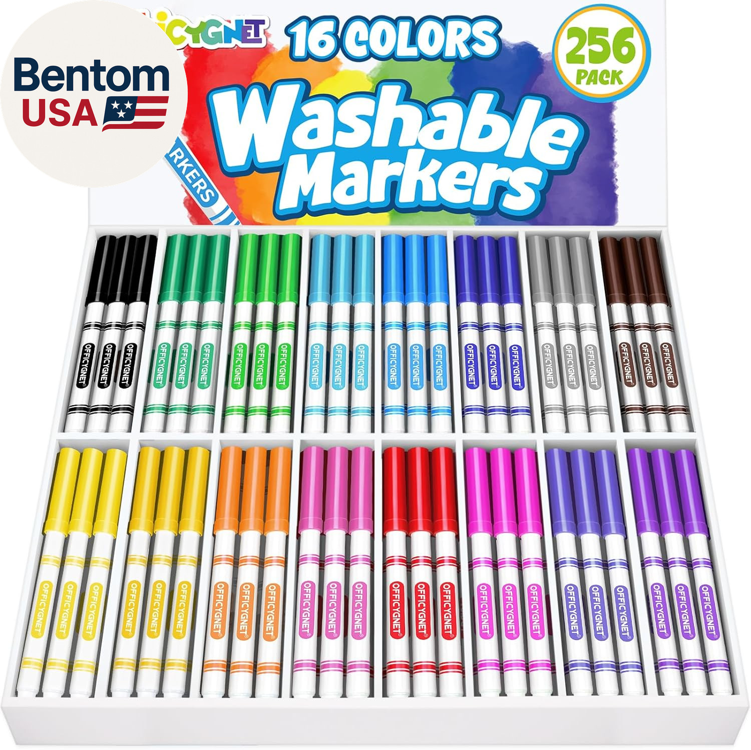 Bulk, 16 Assorted Colors, Conical Tip With Fine & Bro