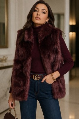 Michael Kors Burgundy Faux Fur Vest Womens Size L Sleeveless