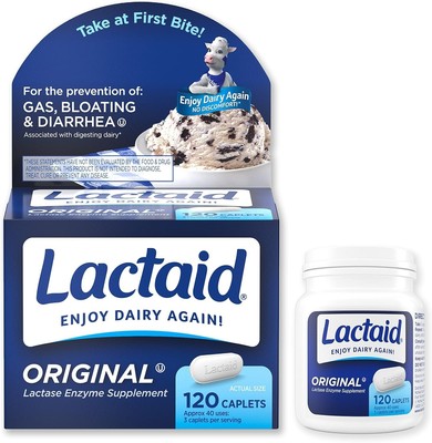 Lactaid Original Strength Lactose Intolerance Pills, 9000 FCC Natural Lactase En