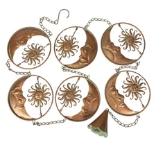 80-Inch Metal Rain Chain - 6 Celestial Crescent Moon & Suns, Aged Finish