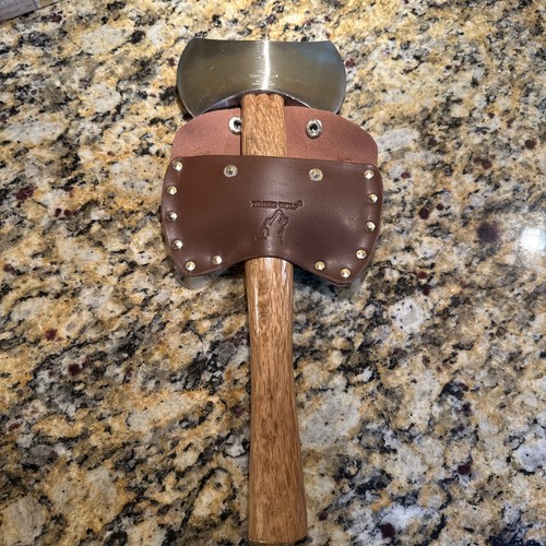 Vintage TIMBERWOLF Double Bit Saddle Cruiser Hatchet 1 lb 8 oz w/Leather Sheath