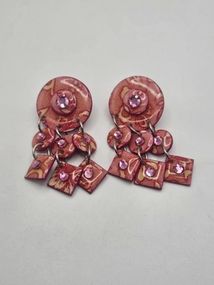 Vintage MAM Designs Pink Crystal Dangle Pierced Earrings Signed