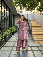 Stunning Look Natural Silk Salwar Kameez With Dupatta For Traditional Wear