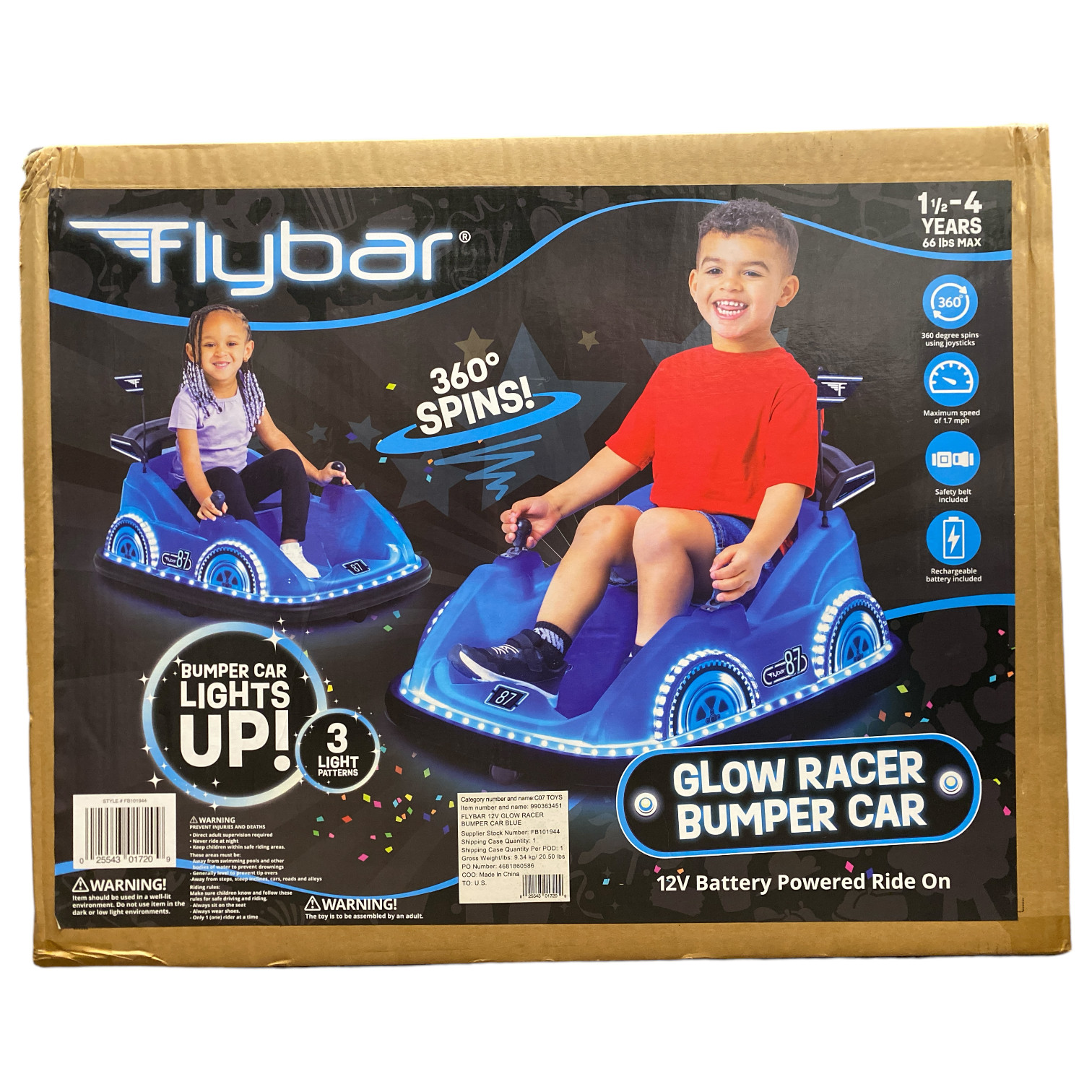 Флайбар 12В с двойным джойстиком рулевого управления Racer Glow Bumper Car, синий