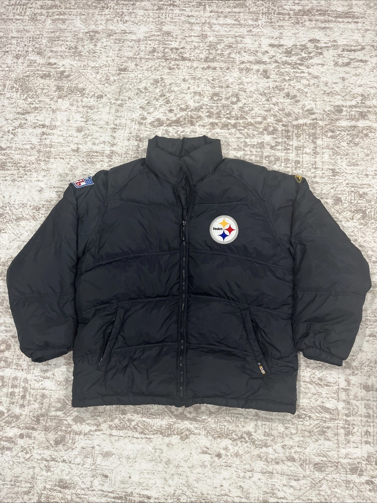 Pittsburgh Steelers NFL Black Puffer Jacket Coat Reebok Men’s Size Large