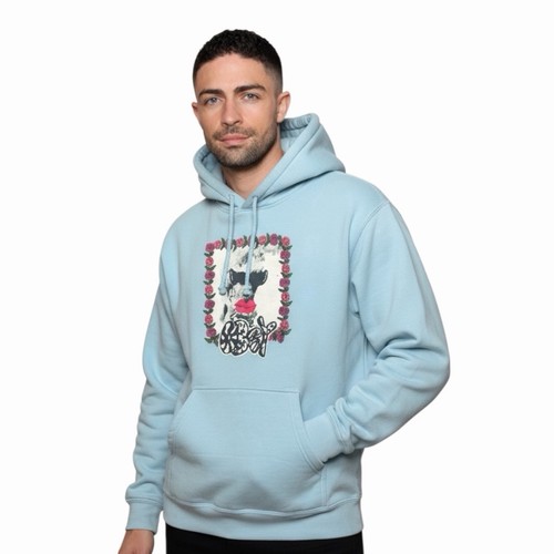 Obey Light Blue Smoke Show Floral Graphic Print Sweatshirt Hoodie Size Small