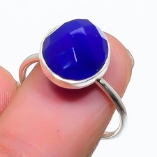 Blue Chalcedony Gemstone 925 Sterling Silver Jewelry Ring Size Adjustable a065