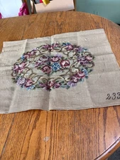 Floral  Partially Stitched Needlepoint Canvas  Pillow/Chair Cover # 322