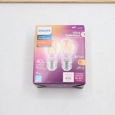 (2-Pk) Philips LED Flicker-Free Clear Dimmable A15 Light Bulb Soft White 2700K