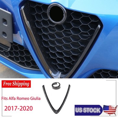 ABS Black Car Logo Outer Ring & V-frame In The Grid Fits Alfa Romeo Giulia 17-20