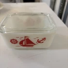 Vintage McKee Glass Refrigerator Ware with Lid - "Ships Red" Nautical Pattern