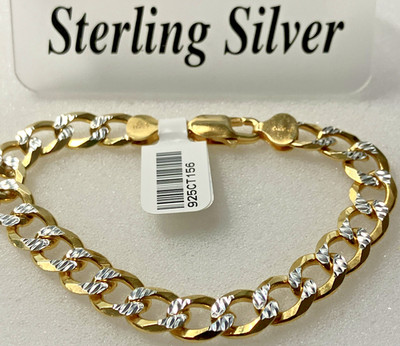 925 Sterling Silber Italien massives Panzerarmband gold-2farbig 15,6 Gramm 8,7 mm 7,3''