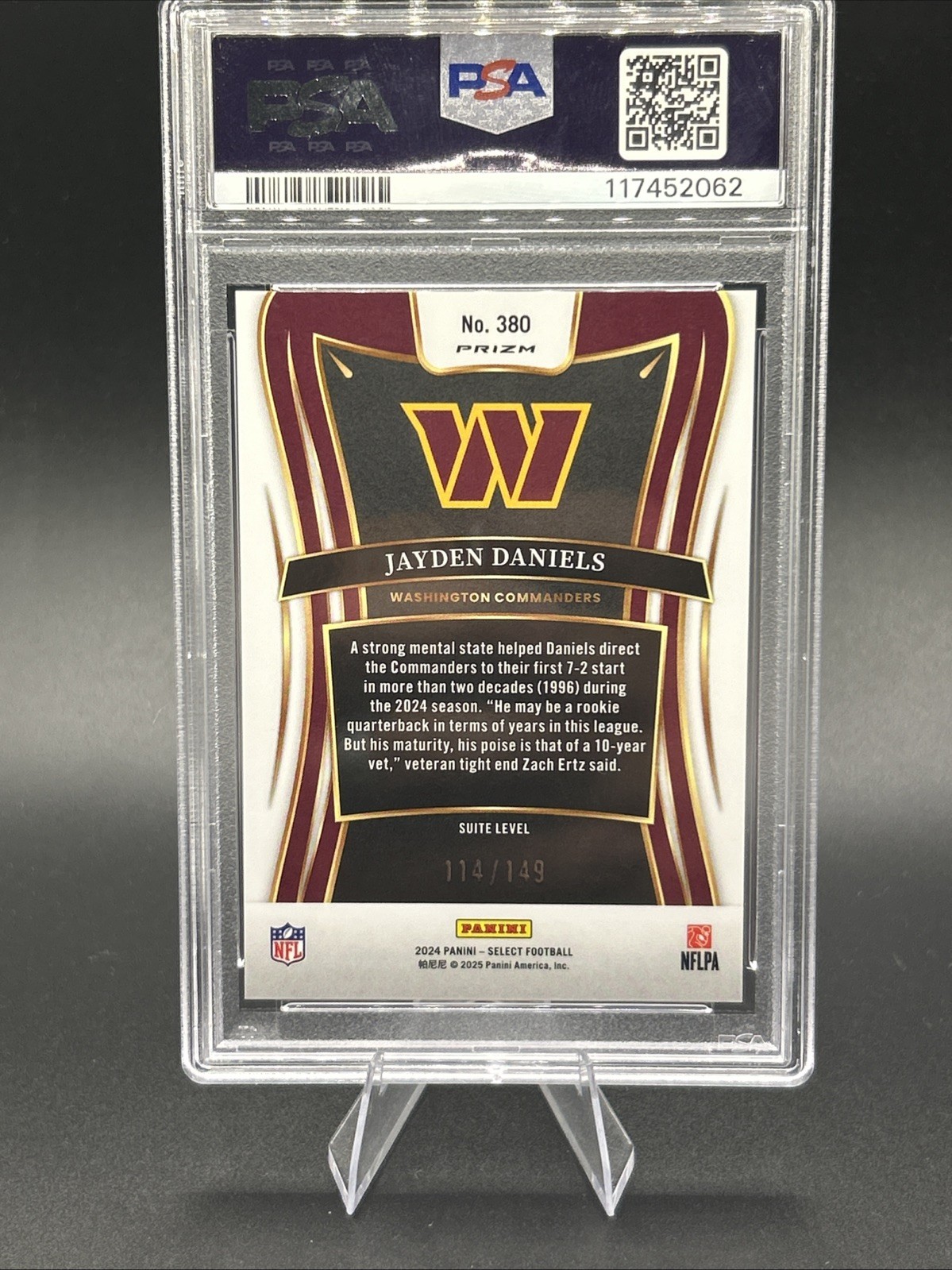 2024 Panini Select Suite Level Jayden Daniels Tri-Color Prizm /149 (RC) PSA 10 view 6