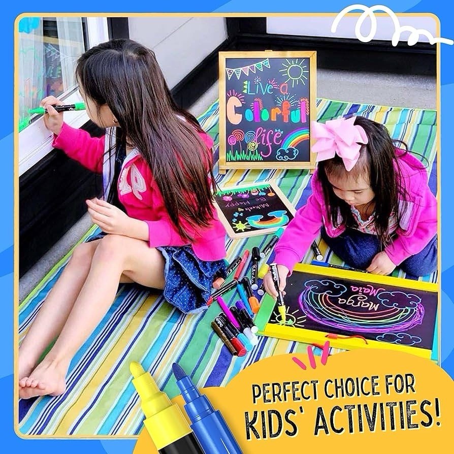 Chalkola Liquid Chalk Markers Pack of 16, 6mm Reversible Tip Washable Chalk Pens