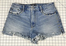 Abercrombie Shortie Denim Cut Off Shorts Distressed Embellished Studs 29/8