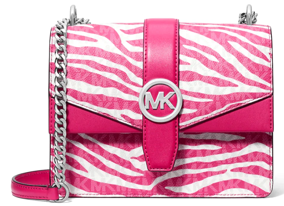 🩷 Bandolera Michael Kors Greenwich Logo Estampado de Animales Pequeños - Fruta del Dragón - Nueva con Etiquetas