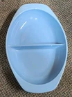Vintage Pyrex Delphite Blue Oval Divided Casserole Dish 1.5 Qt made in USA 1063